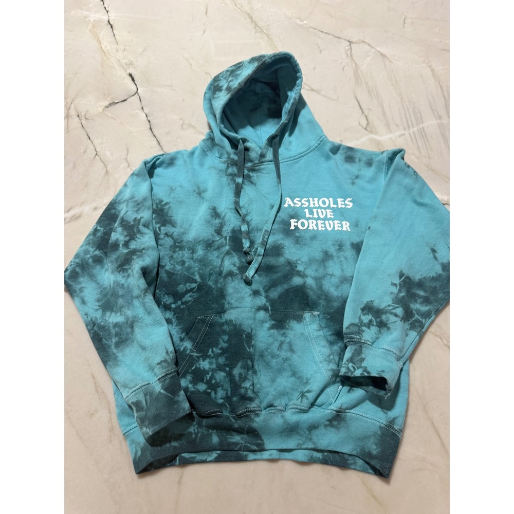 A*holes Live Forever Teal Tie Dye Hoodie Sweatshirt Medium Mens Graphic
